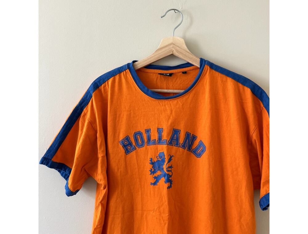 y2k Orange Blue Holland Netherlands Crest Ringer T-shirt Men's Medium